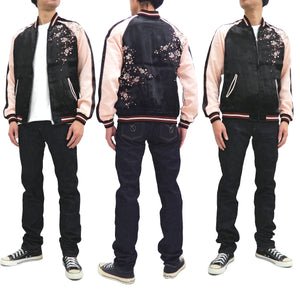 Japanesque Sukajan Jacket Men's Japanese Souvenir Jacket Weeping Cherry 3RSJ-753 Black/Pink