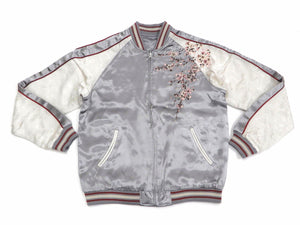 Japanesque Sukajan Jacket Men's Japanese Souvenir Jacket Weeping Cherry 3RSJ-753 Gray/Off
