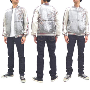 Japanesque Sukajan Jacket Men's Japanese Souvenir Jacket Weeping Cherry 3RSJ-753 Gray/Off