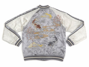 Japanesque Sukajan Men's Japanese Souvenir Jacket Japanese Koi fish 3RSJ-754 Gray/Off