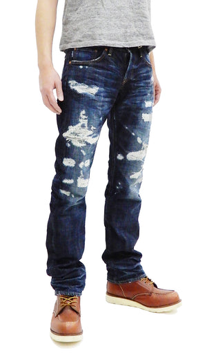 Eternal Ripped Distressed Jeans Men's Pre-Faded Denim Low Rise Slim Fit Straight Leg Button Fly 52292 Dark-Indigo