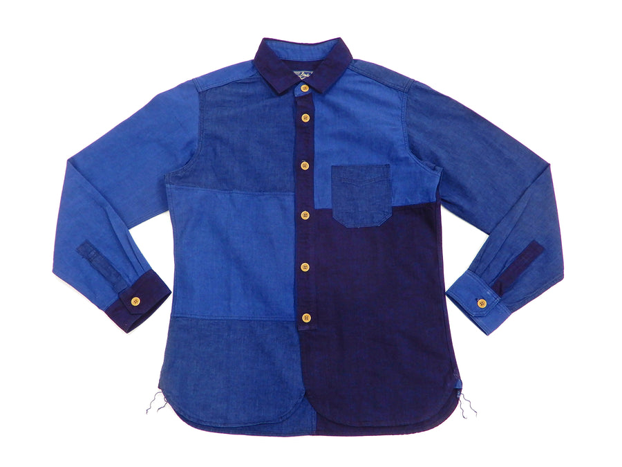 Studio D'artisan Men's Mixed Panel Long Sleeve Button Up Shirt Boro Style 5638 Indigo