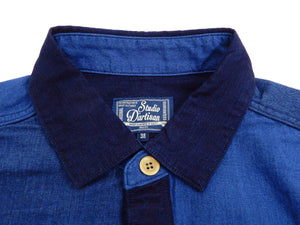 Studio D'artisan Men's Mixed Panel Long Sleeve Button Up Shirt Boro Style 5638 Indigo