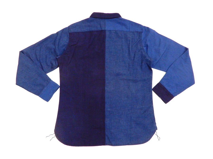 Studio D'artisan Men's Mixed Panel Long Sleeve Button Up Shirt Boro Style 5638 Indigo