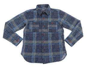 Studio D'artisan Shirt Noragi Boro Style Men's Long Sleeve Sashiko Shirt 5651 Blue