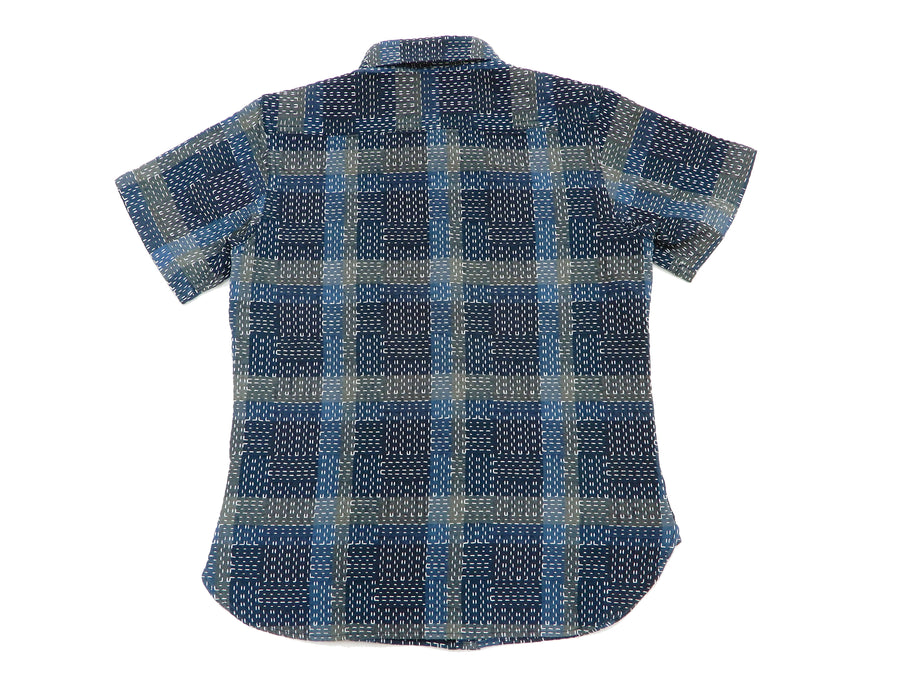 Studio D'artisan Shirt Noragi Boro Style Men's Short Sleeve Sashiko Shirt 5657 Blue
