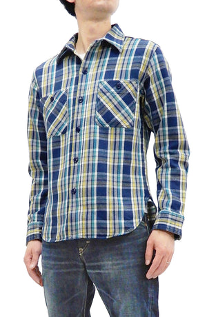 Studio D'artisan Shirt Men's Pre-dyed Yarns Long Sleeve Plaid Flannel Shirt 5665 Blue