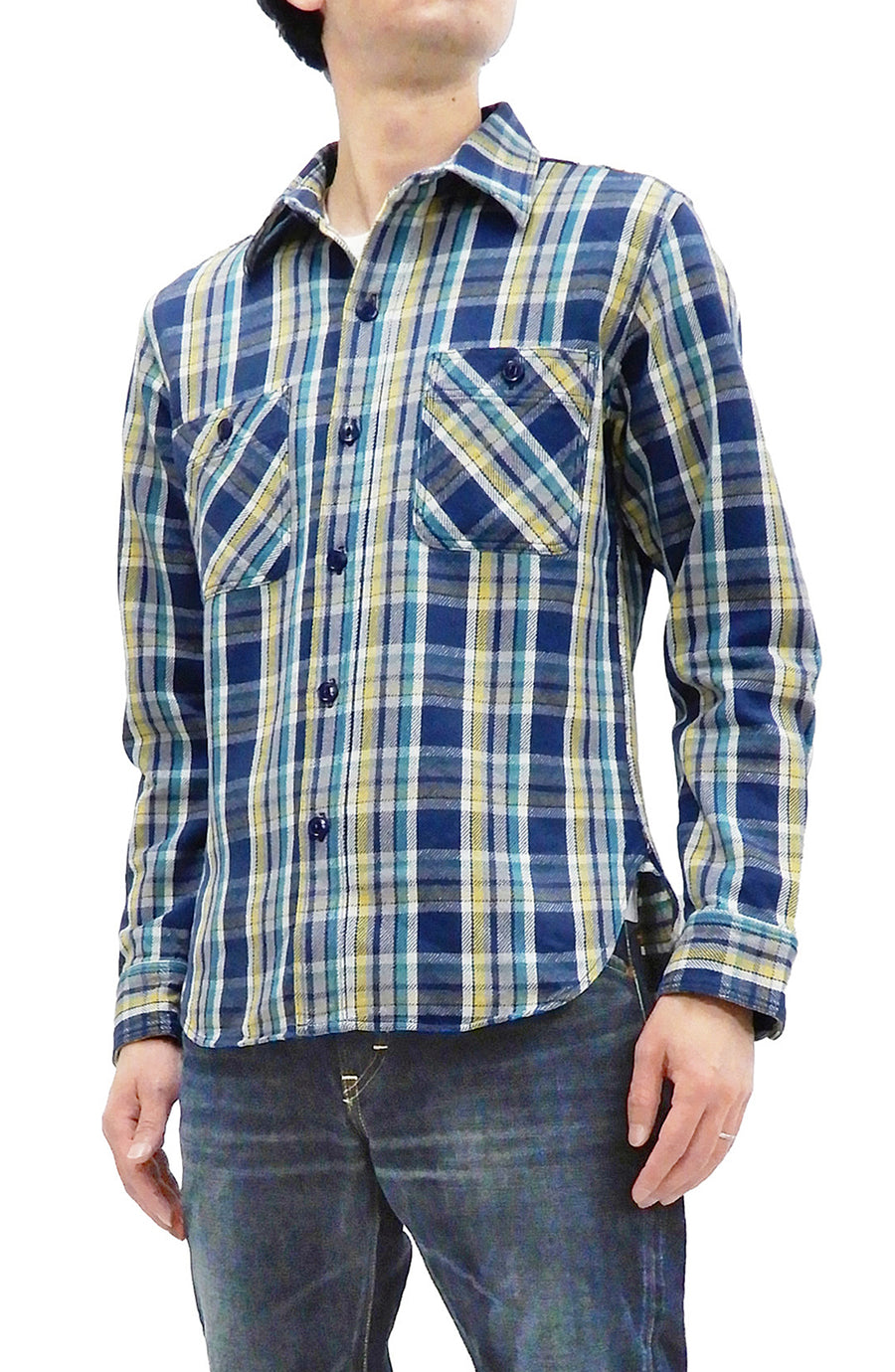 Studio D'artisan Shirt Men's Pre dyed Yarns Long Sleeve Plaid