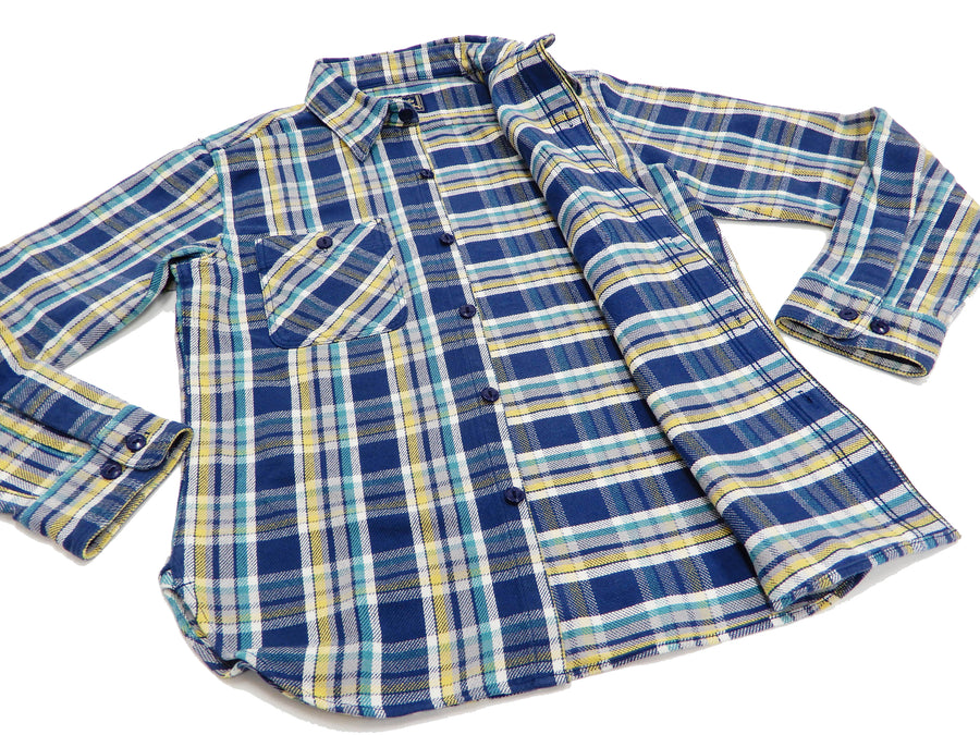 Studio D'artisan Shirt Men's Pre-dyed Yarns Long Sleeve Plaid Flannel Shirt 5665 Blue