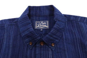 Studio D'artisan Shirt Men's Japanese Shijira Kasuri Striped Short Sleeve Casual Button Up Shirt 5670 Indigo