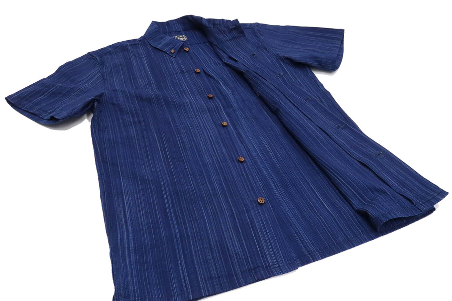 Studio D'artisan Shirt Men's Japanese Shijira Kasuri Striped Short Sleeve Casual Button Up Shirt 5670 Indigo