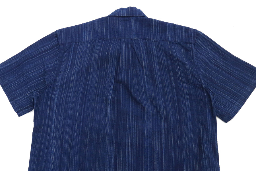 Studio D'artisan Shirt Men's Japanese Shijira Kasuri Striped Short Sleeve Casual Button Up Shirt 5670 Indigo