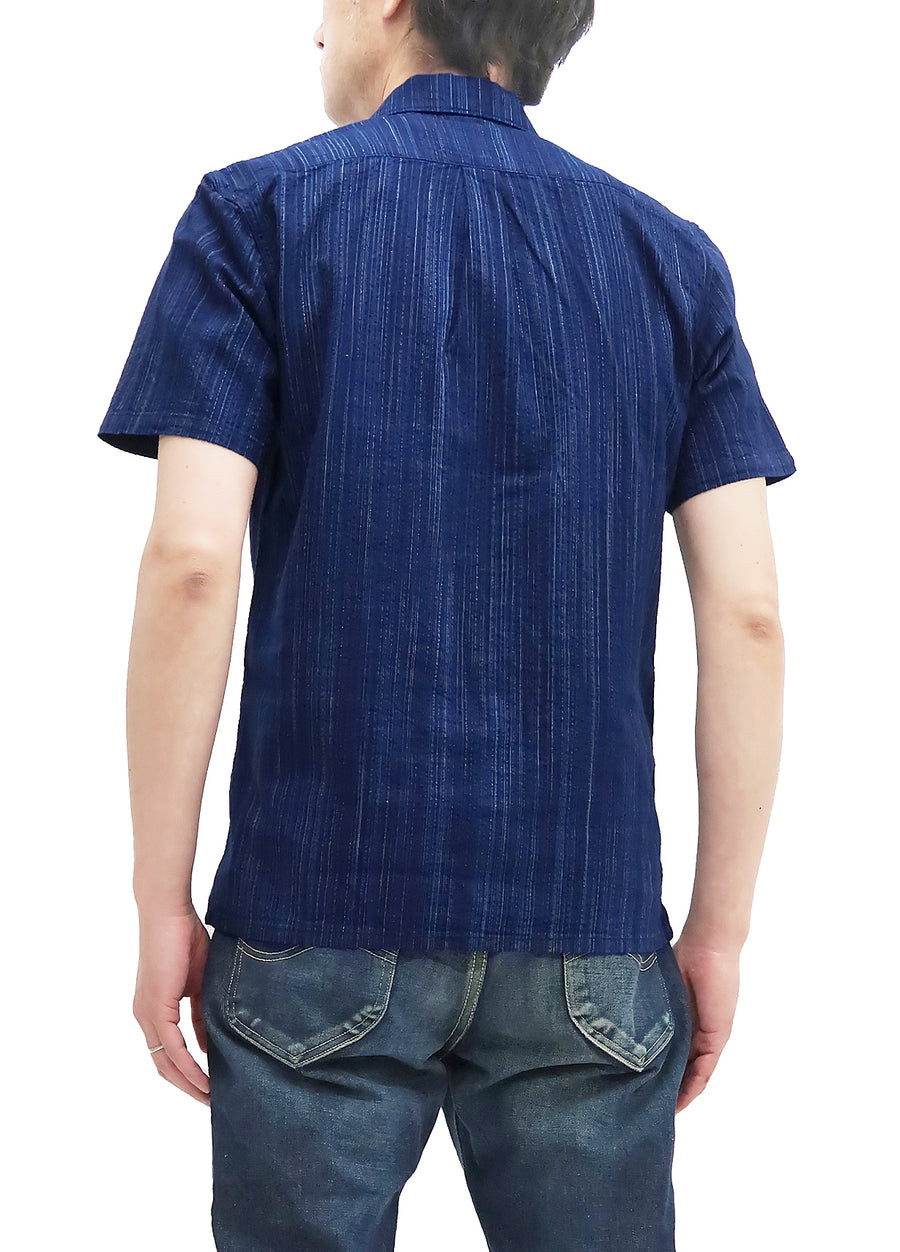 Studio D'artisan Shirt Men's Japanese Shijira Kasuri Striped Short Sleeve Casual Button Up Shirt 5670 Indigo