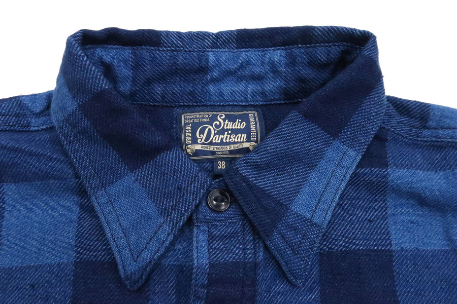 Studio D'artisan Shirt Men's Yarn-Dyed Indigo Plaid Short Sleeve