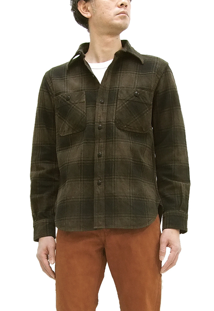 Studio D'artisan Plaid Flannel Shirt Men's Amami Dorozome Mud Dyed Long Sleeve Work Shirt 5678-DORO Drak-Brown