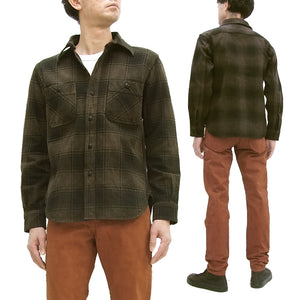 Studio D'artisan Plaid Flannel Shirt Men's Amami Dorozome Mud Dyed Long Sleeve Work Shirt 5678-DORO Drak-Brown