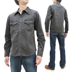 Studio D'artisan Shirt Men's Kusaki Zome Natural Plant Dyed Long Sleeve Western Snap Shirt 5680 Charcoal-Gray Sumi Natural Charcoal Dye
