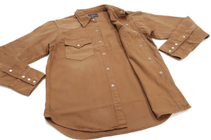 Studio D'artisan Shirt Men's Kusaki Zome Natural Plant Dyed Long Sleeve Western Snap Shirt 5680 Brown Kakishibu Persimmon Tannin Dye