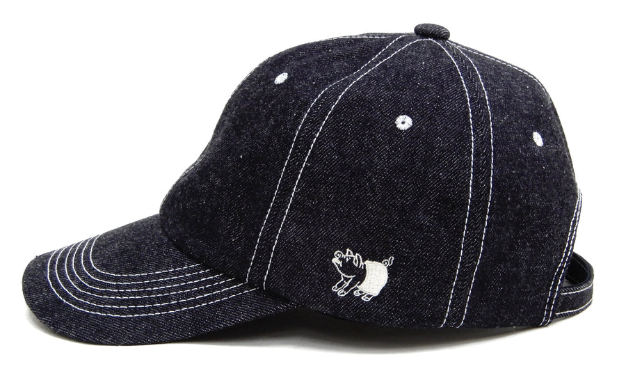 Studio D'artisan Denim Hat Men's High Crown Denim Cap with a Pig Embroidery D7524
