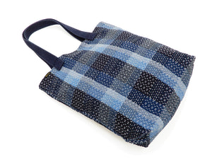 Studio D'artisan Sashiko Tote Bag Casual Noragi Boro Fabric Small Tote Bag 7536 Blue