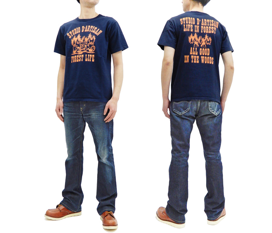 Studio D'artisan T-shirt Men's Short Sleeve Printed Graphic Tee 8066B Faded-Dark-Blue