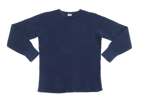 Studio D'Artisan Men's Heavyweight Waffle Knit Thermal Long Sleeve T-Shirt - 100% Cotton, Crew Neck, Ribbed Cuffs, Raw-edge hem, Made in Japan (SDA 9936) Navy-Blue