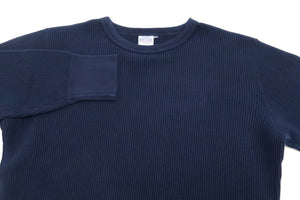 Studio D'Artisan Men's Heavyweight Waffle Knit Thermal Long Sleeve T-Shirt - 100% Cotton, Crew Neck, Ribbed Cuffs, Raw-edge hem, Made in Japan (SDA 9936) Navy-Blue