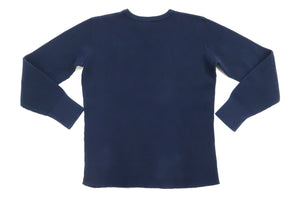 Studio D'Artisan Men's Heavyweight Waffle Knit Thermal Long Sleeve T-Shirt - 100% Cotton, Crew Neck, Ribbed Cuffs, Raw-edge hem, Made in Japan (SDA 9936) Navy-Blue