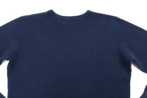 Studio D'Artisan Men's Heavyweight Waffle Knit Thermal Long Sleeve T-Shirt - 100% Cotton, Crew Neck, Ribbed Cuffs, Raw-edge hem, Made in Japan (SDA 9936) Navy-Blue