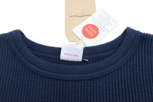 Studio D'Artisan Men's Heavyweight Waffle Knit Thermal Long Sleeve T-Shirt - 100% Cotton, Crew Neck, Ribbed Cuffs, Raw-edge hem, Made in Japan (SDA 9936) Navy-Blue