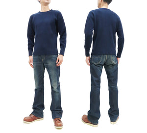 Studio D'Artisan Men's Heavyweight Waffle Knit Thermal Long Sleeve T-Shirt - 100% Cotton, Crew Neck, Ribbed Cuffs, Raw-edge hem, Made in Japan (SDA 9936) Navy-Blue