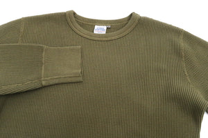 Studio D'Artisan Men's Heavyweight Waffle Knit Thermal Long Sleeve T-Shirt - 100% Cotton, Crew Neck, Ribbed Cuffs, Raw-edge hem, Made in Japan (SDA 9936) Khaki