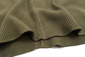 Studio D'Artisan Men's Heavyweight Waffle Knit Thermal Long Sleeve T-Shirt - 100% Cotton, Crew Neck, Ribbed Cuffs, Raw-edge hem, Made in Japan (SDA 9936) Khaki