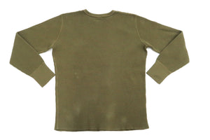 Studio D'Artisan Men's Heavyweight Waffle Knit Thermal Long Sleeve T-Shirt - 100% Cotton, Crew Neck, Ribbed Cuffs, Raw-edge hem, Made in Japan (SDA 9936) Khaki