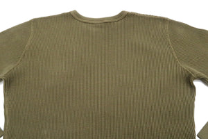 Studio D'Artisan Men's Heavyweight Waffle Knit Thermal Long Sleeve T-Shirt - 100% Cotton, Crew Neck, Ribbed Cuffs, Raw-edge hem, Made in Japan (SDA 9936) Khaki