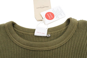 Studio D'Artisan Men's Heavyweight Waffle Knit Thermal Long Sleeve T-Shirt - 100% Cotton, Crew Neck, Ribbed Cuffs, Raw-edge hem, Made in Japan (SDA 9936) Khaki
