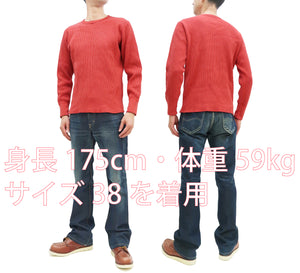 Studio D'artisan Waffle-Knit Thermal T-Shirt Men's Long Sleeve Solid Crew-Neck Super Heavyweight Thermal Tee 9936 Red