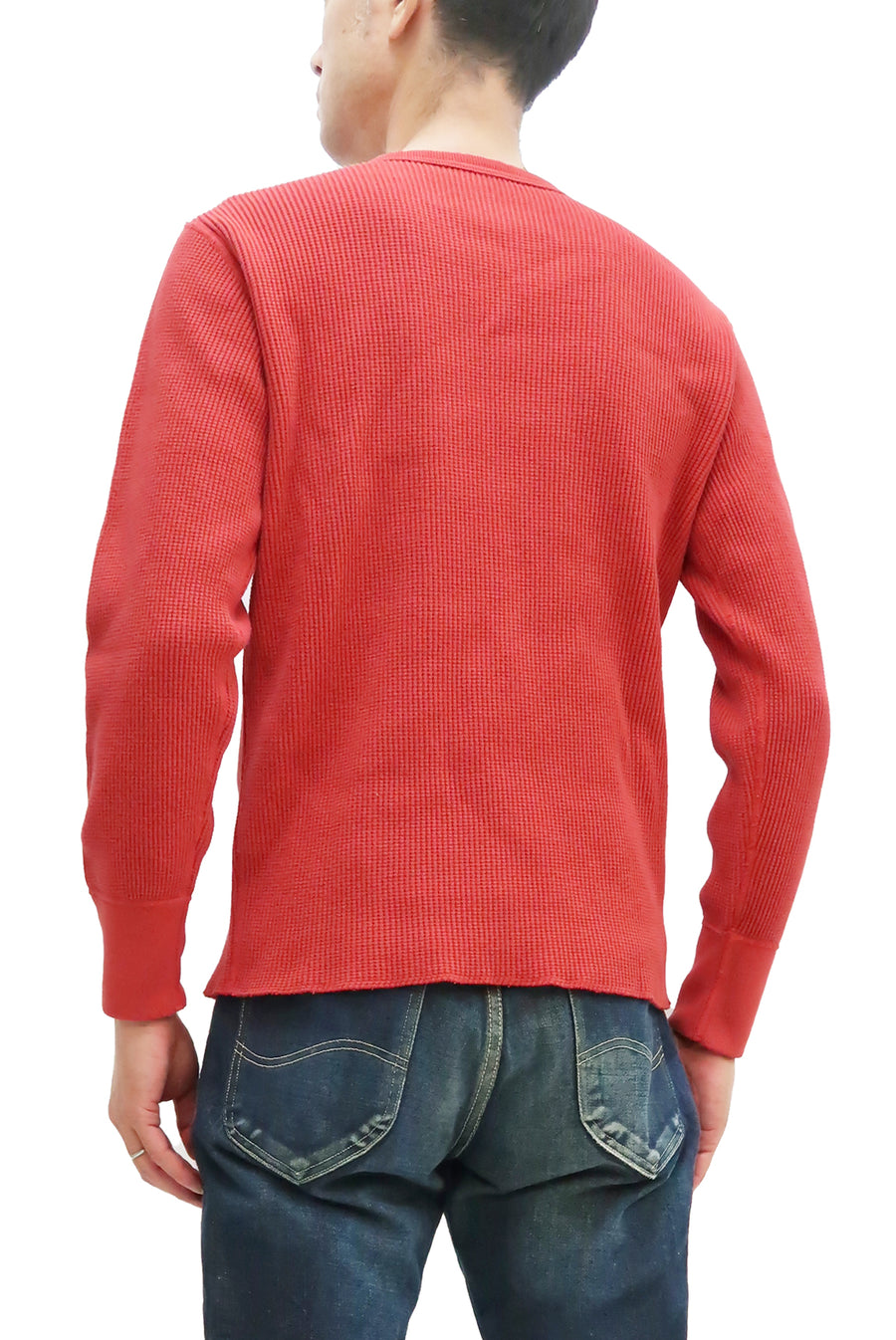 Studio D'artisan Waffle-Knit Thermal T-Shirt Men's Long Sleeve Solid Crew-Neck Super Heavyweight Thermal Tee 9936 Red