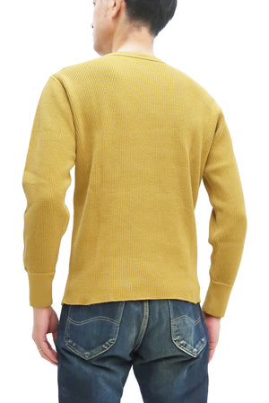 Studio D'artisan Waffle-Knit Thermal T-Shirt Men's Long Sleeve Solid Crew-Neck Super Heavyweight Thermal Tee 9936 Yellow