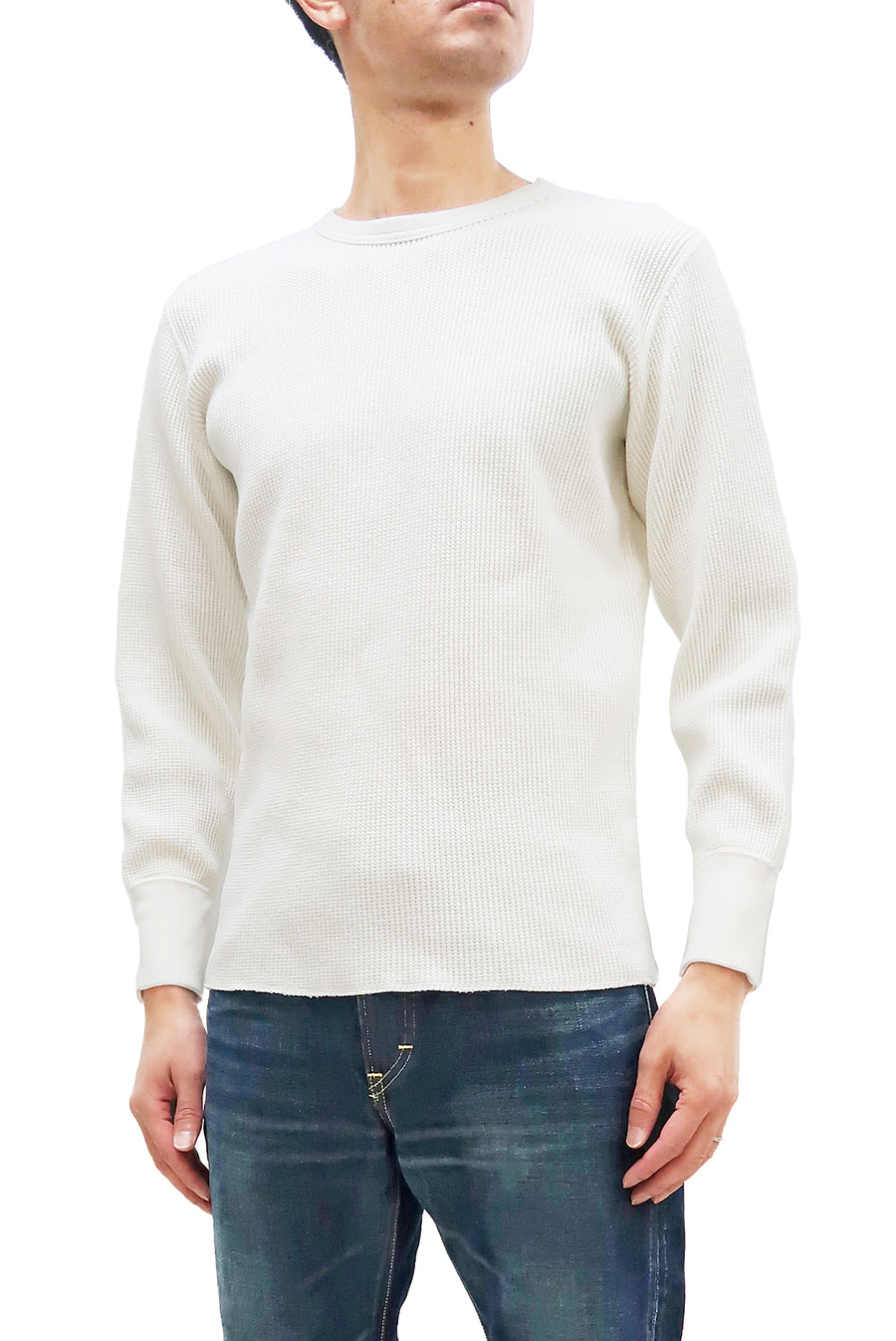 Studio D'artisan Waffle-Knit Thermal T-Shirt Men's Long Sleeve Solid Crew-Neck Super Heavyweight Thermal Tee 9936 White