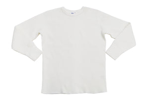 Studio D'Artisan Men's Heavyweight Waffle Knit Thermal Long Sleeve T-Shirt - 100% Cotton, Crew Neck, Ribbed Cuffs, Raw-edge hem, Made in Japan (SDA 9936) White