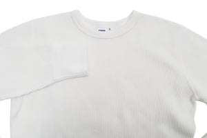 Studio D'Artisan Men's Heavyweight Waffle Knit Thermal Long Sleeve T-Shirt - 100% Cotton, Crew Neck, Ribbed Cuffs, Raw-edge hem, Made in Japan (SDA 9936) White