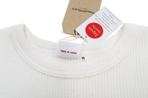 Studio D'Artisan Men's Heavyweight Waffle Knit Thermal Long Sleeve T-Shirt - 100% Cotton, Crew Neck, Ribbed Cuffs, Raw-edge hem, Made in Japan (SDA 9936) White