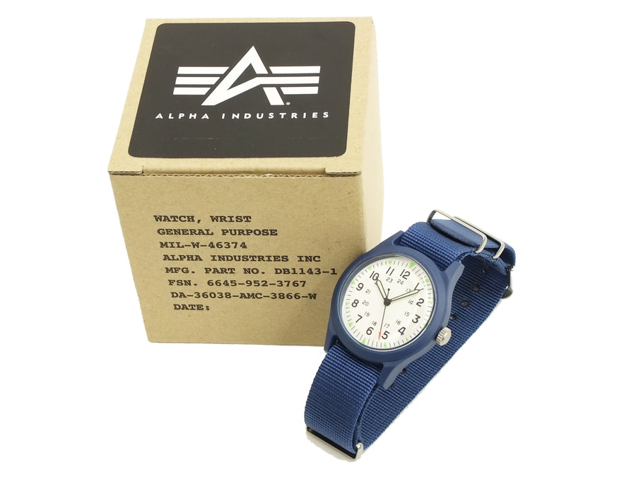 Alpha Industries Men's Vietnam Watch Quartz Analog Military Wrist Watch ALW-46374 White/Blue