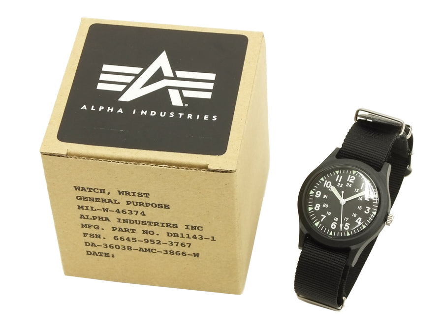 Alpha Industries Men's Vietnam Watch Quartz Analog Military Wrist Watch ALW-46374 Black/Black