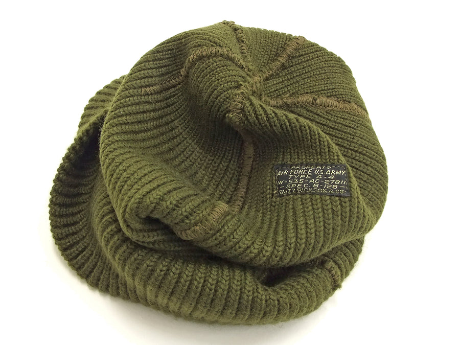 Buzz Rickson Men's USAAF A-4 Mechanics Cap BR02241 Men's Wool Knit Winter Hat Olive-Green