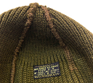 Buzz Rickson Knit Cap Men's Wool Winter Hat USAAF A-4 Mechanics Cap with Stencil BR02685 Olive