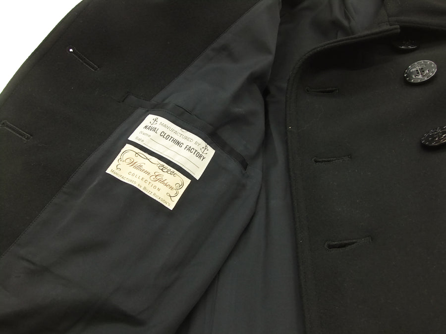 Buzz Rickson Pea Coat William Gibson Men's Wool Overcoat Peacoat BR12394 Black