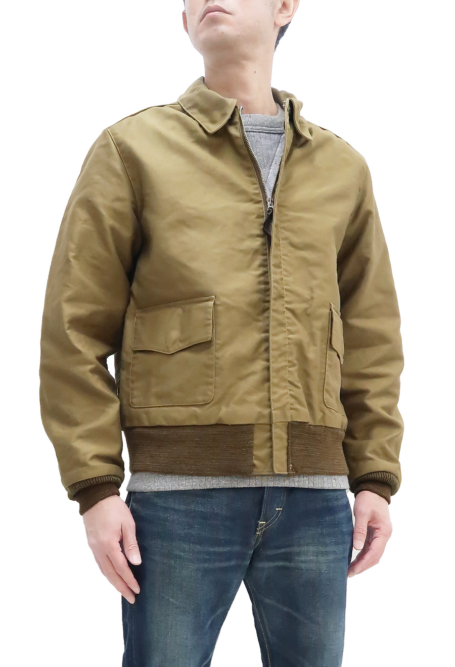 Buzz Rickson Jacket Men's Corded-Cotton Canvas Jungle Cloth A-2 Flight Bomber Jacket BR14934 133 Khaki