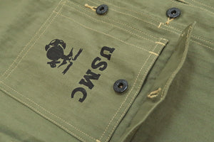 Buzz Rickson Jacket Men's Reproduction of WW2 USMC P44 HBT Utility Jacket P-44 BR15123 Olive